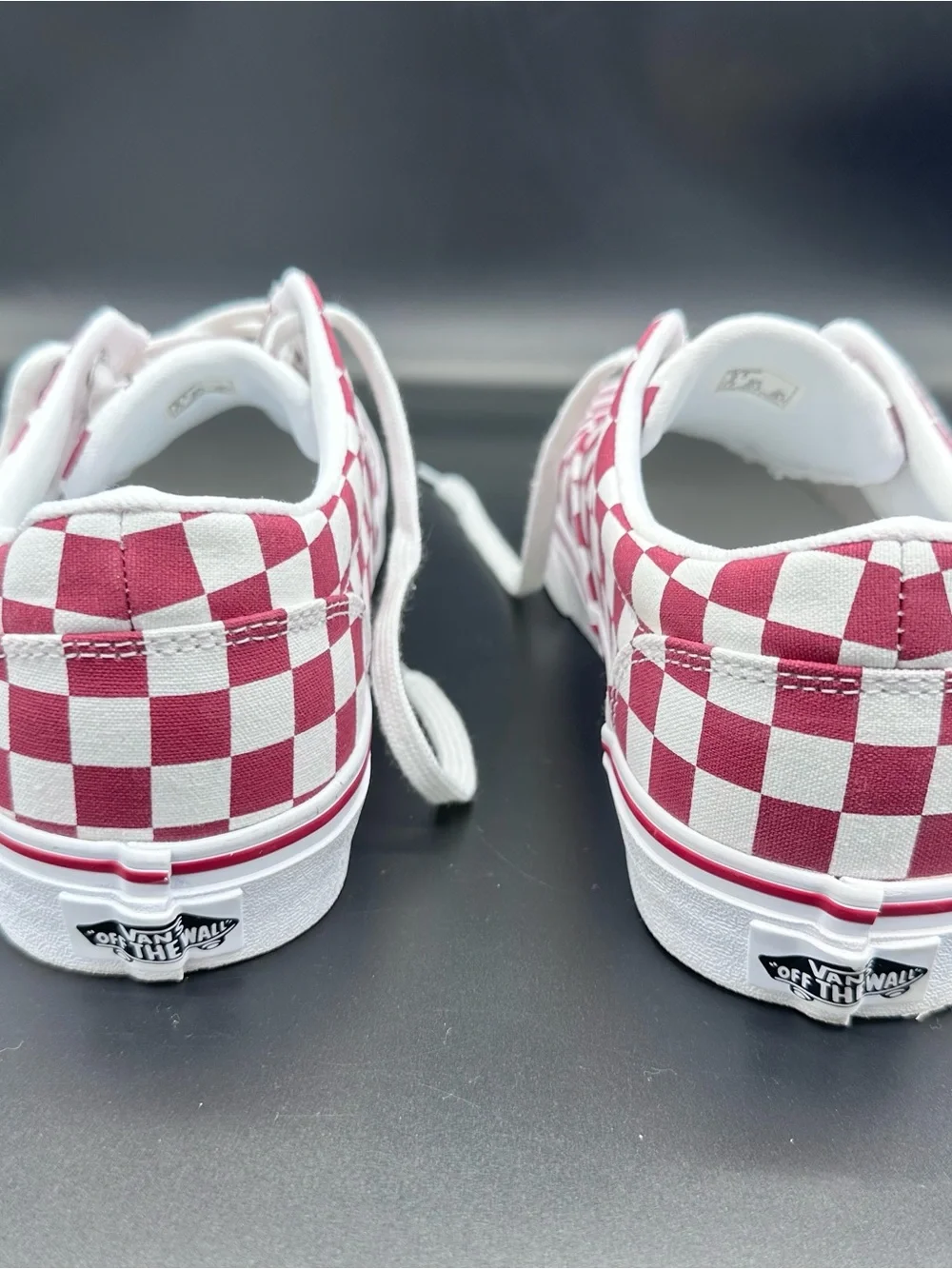 Size 9.5 Vans Doheny Checkerboard Women’s Burgundy Red White Canvas Skate Shoes